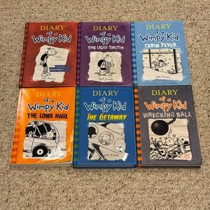 Bundle Lot Set Of 6 "Diary Of A Wimpy Kid" Hardcover Books (1, 5, 6, 9, 12, 14)